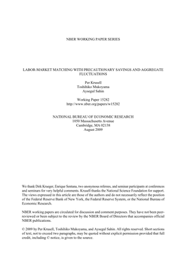 Nber Working Paper Series Labor-Market Matching With