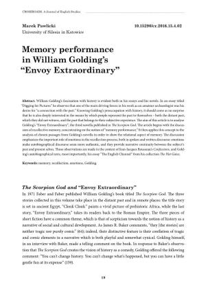 Memory Performance in William Golding's “Envoy Extraordinary”