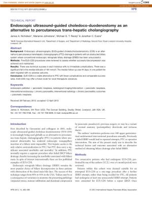 Endoscopic Ultrasound-Guided Choledoco-Duodenostomy As an Alternative to Percutaneous Trans-Hepatic Cholangiography