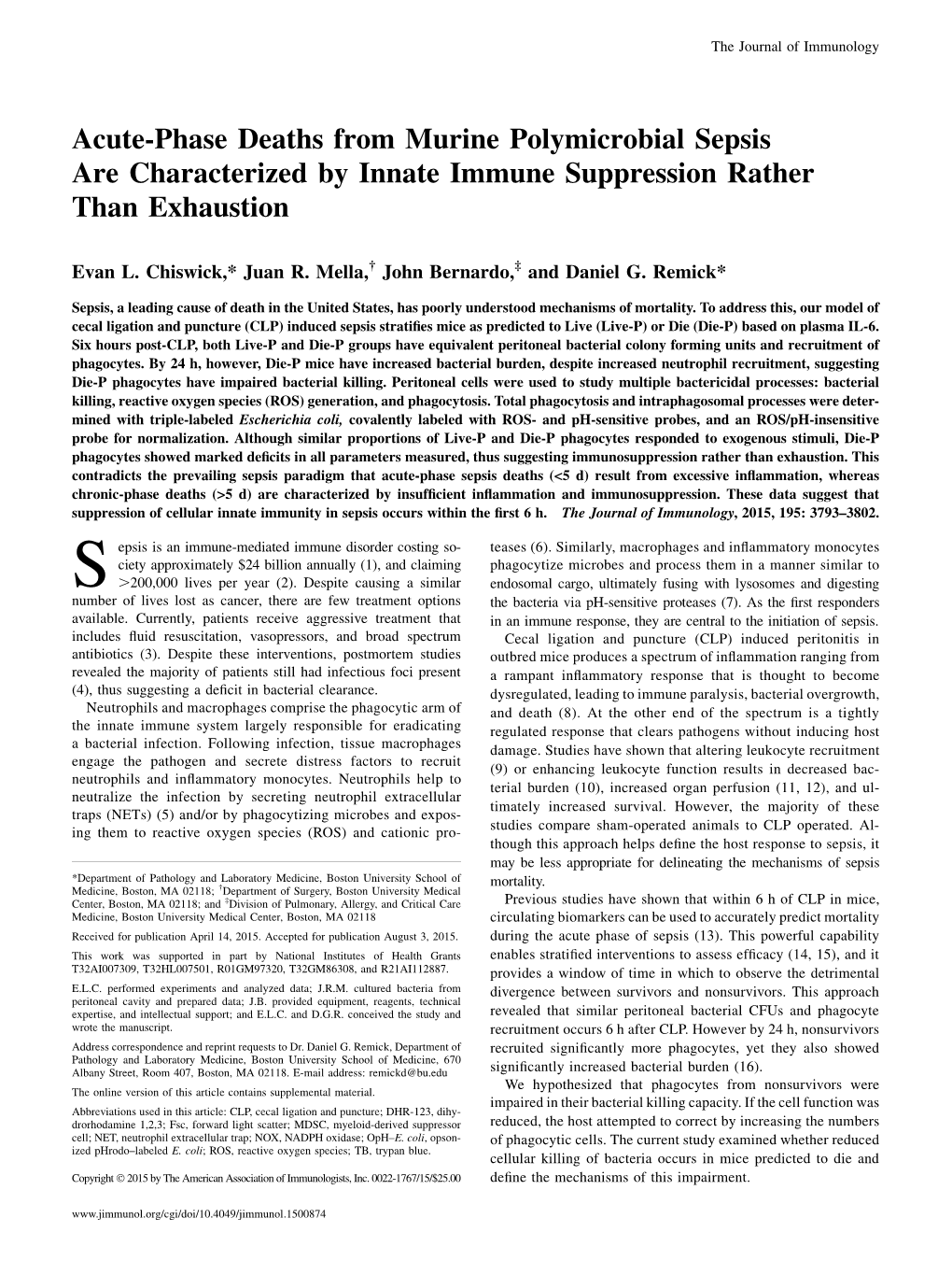 Exhaustion Innate Immune Suppression Rather Than