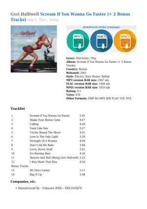 Geri Halliwell Scream If You Wanna Go Faster (+ 2 Bonus Tracks) Mp3, Flac, Wma
