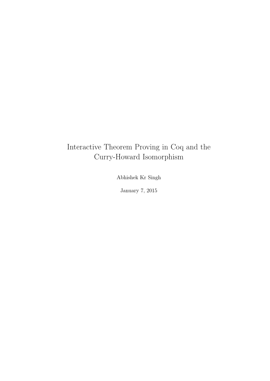 Interactive Theorem Proving in Coq and the Curry-Howard Isomorphism