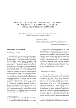 Arquitectura Popular Y “Modernidad Apropiada” En La Quebrada De Humahuaca, Argentina