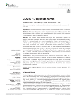 COVID-19 Dysautonomia