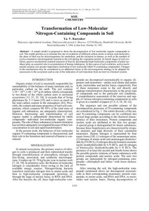 Transformation of Low-Molecular Nitrogen-Containing Compounds in Soil Ya