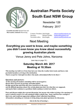 Australian Plants Society South East NSW Group