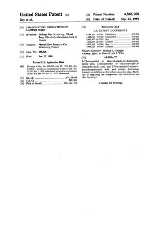 United States Patent (19) (11 Patent Number: 4,866,206 Bey Et Al