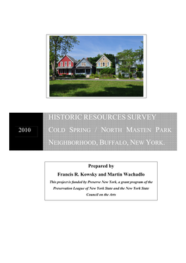 Historic Resources Survey Cold Spring / North Masten Park Neighborhood Buffalo, Erie County, New York
