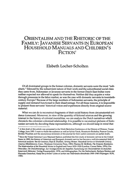 Orientalism and the Rhetoric of the Family: Javanese Servants in European Household Manuals and Children's Fiction1 Elsbeth L