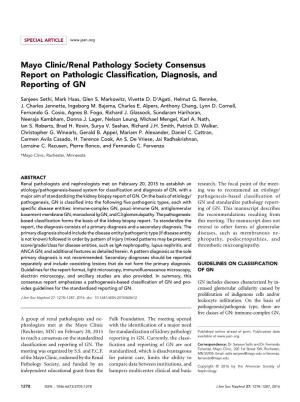 Mayo Clinic/Renal Pathology Society Consensus Report on Pathologic Classiﬁcation, Diagnosis, and Reporting of GN