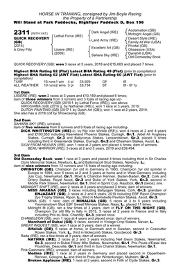 HORSE in TRAINING, Consigned by Jim Boyle Racing the Property of a Partnership Will Stand at Park Paddocks, Highflyer Paddock D, Box 156