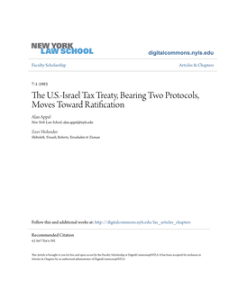 The U.S.-Israel Tax Treaty, Bearing Two Protocols, Moves Toward Ratification