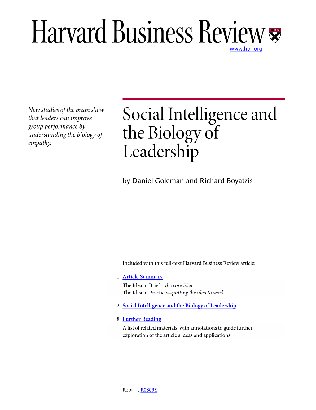 Social Intelligence and the Biology of Leadership