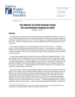 THE IMPACT of STATE INCOME TAXES on LOW-INCOME FAMILIES in 2006 by Jason A