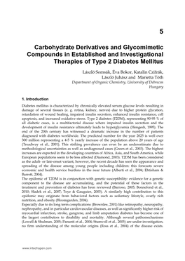 Carbohydrate Derivatives and Glycomimetic Compounds in Established and Investigational Therapies of Type 2 Diabetes Mellitus