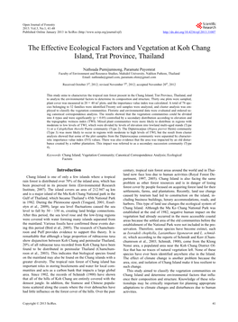 The Effective Ecological Factors and Vegetation at Koh Chang Island, Trat Province, Thailand