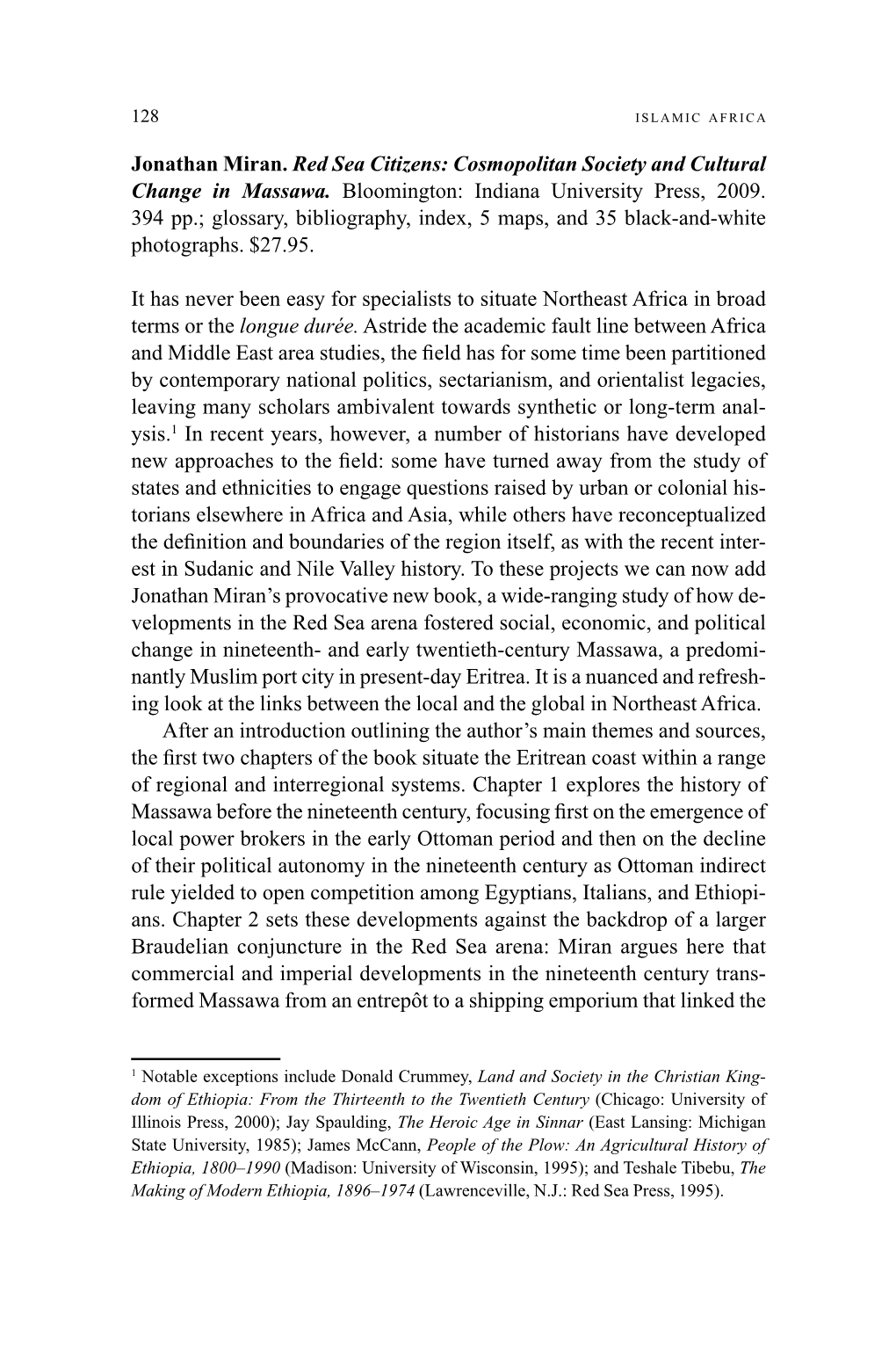 Jonathan Miran. Red Sea Citizens: Cosmopolitan Society and Cultural Change in Massawa