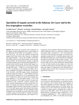 Speciation of Organic Aerosols in the Saharan Air Layer and in the Free Troposphere Westerlies