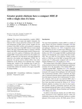 Greater Prairie Chickens Have a Compact MHC-B with a Single Class IA Locus