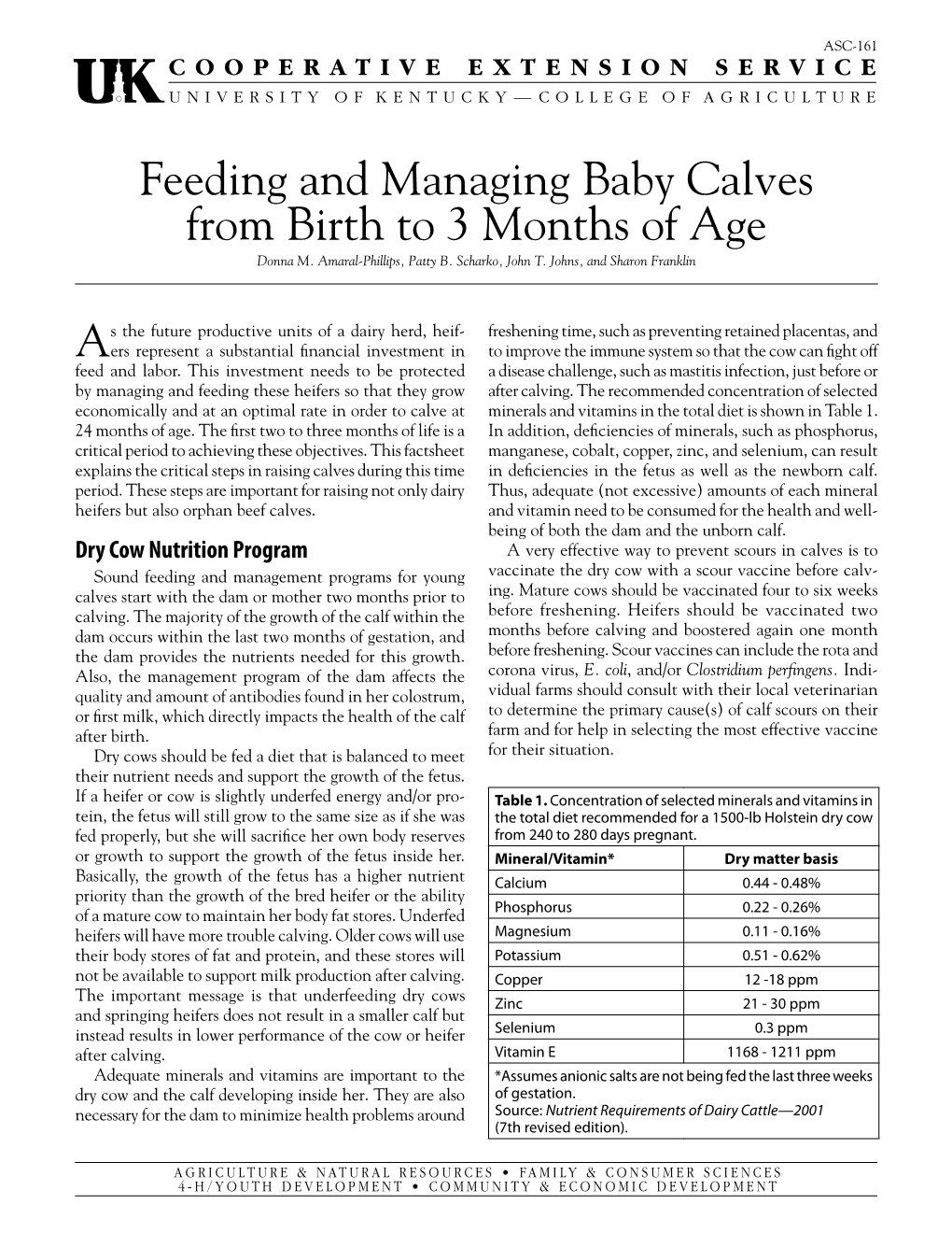 Feeding and Managing Baby Calves from Birth to 3 Months of Age Donna M