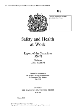 1971-72 Cmnd. 5034 Safety and Health at Work. Report of the Committee 1970-72 House of Commons Parliamentary Papers Online