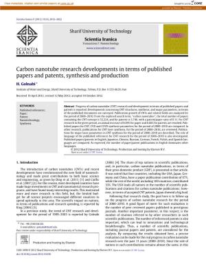Carbon Nanotube Research Developments in Terms of Published Papers and Patents, Synthesis and Production