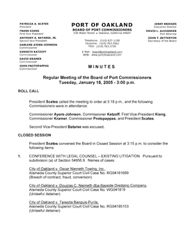 PORT of OAKLAND Executive Director FRANK KIANG� BOARD of PORT COMMISSIONERS DAVID L