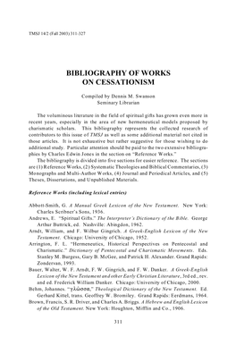 Bibliography of Works on Cessationism