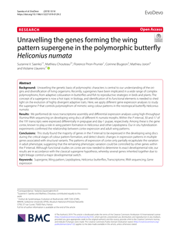 Unravelling the Genes Forming the Wing Pattern Supergene in the Polymorphic Butterfy Heliconius Numata Suzanne V