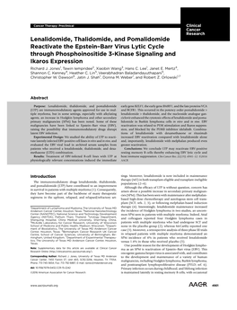 Lenalidomide, Thalidomide, and Pomalidomide Reactivate the Epstein–Barr Virus Lytic Cycle Through Phosphoinositide 3-Kinase Signaling and Ikaros Expression Richard J