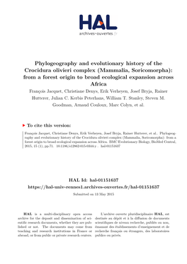 Phylogeography and Evolutionary History of the Crocidura Olivieri