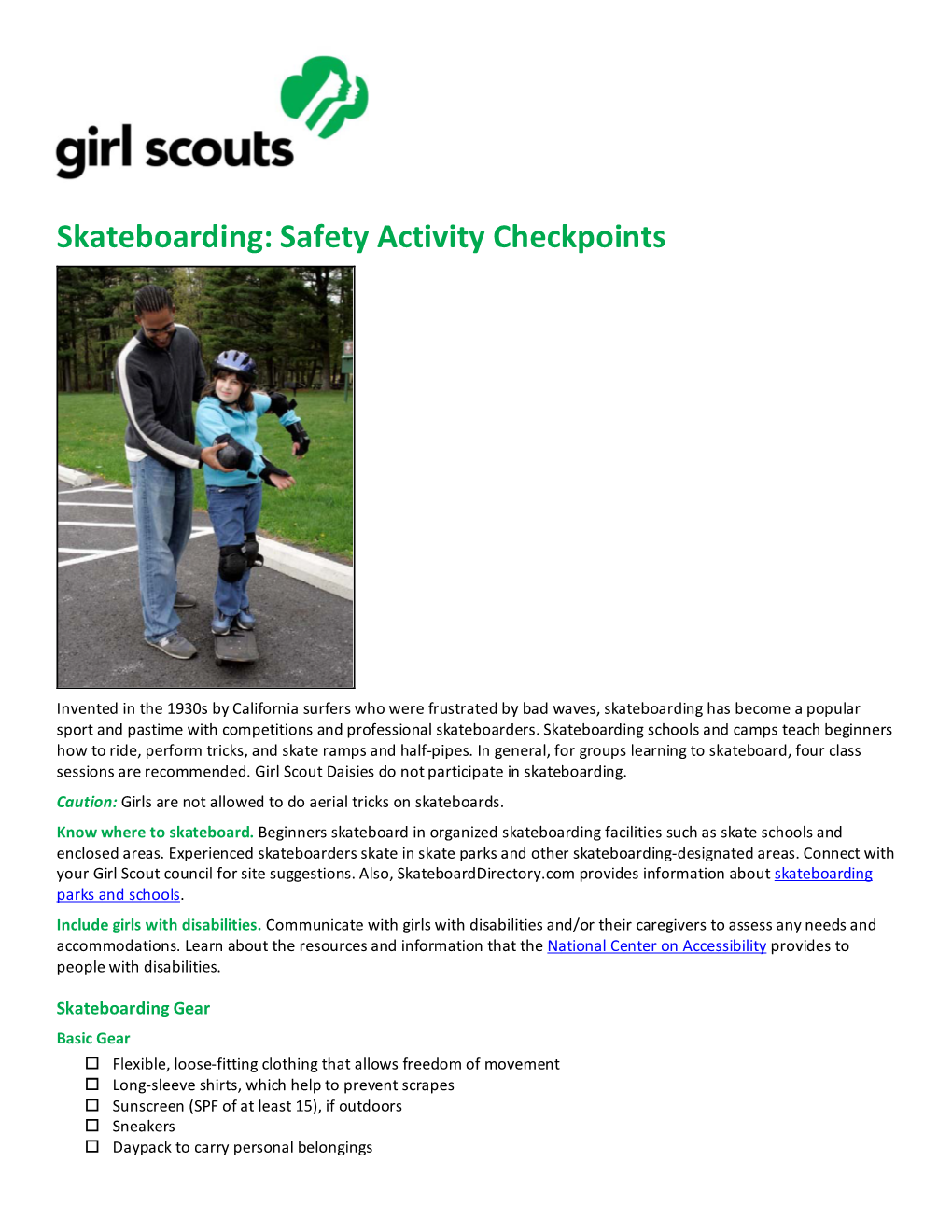 Skateboarding: Safety Activity Checkpoints