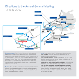 Directions to the Annual General Meeting 17 May 2017