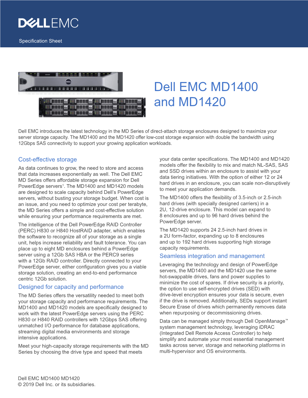 Dell EMC MD1400 and MD1420