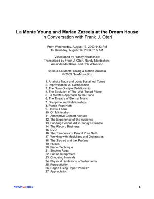 La Monte Young and Marian Zazeela at the Dream House in Conversation with Frank J
