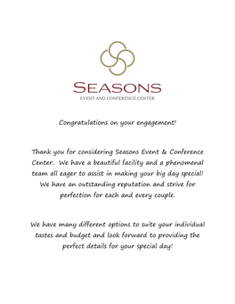 Thank You for Considering Seasons Event & Conference Center