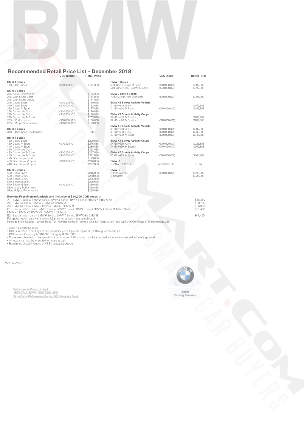 BMW Pricelist Dec 2018 (2018-12-21)