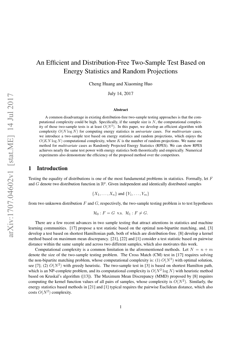 An Efficient and Distribution-Free Two-Sample Test Based on Energy Statistics and Random Projections