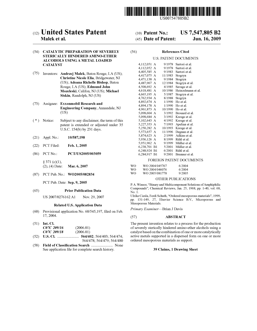 (12) United States Patent (10) Patent No.: US 7,547,805 B2 Malek Et Al