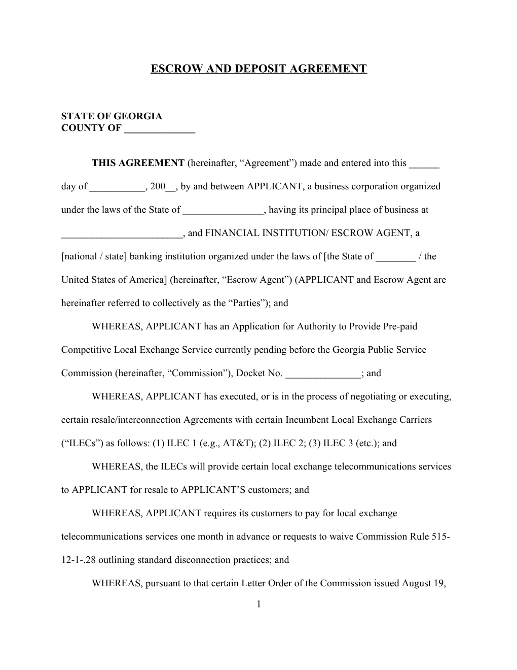 Escrow and Deposit Agreement