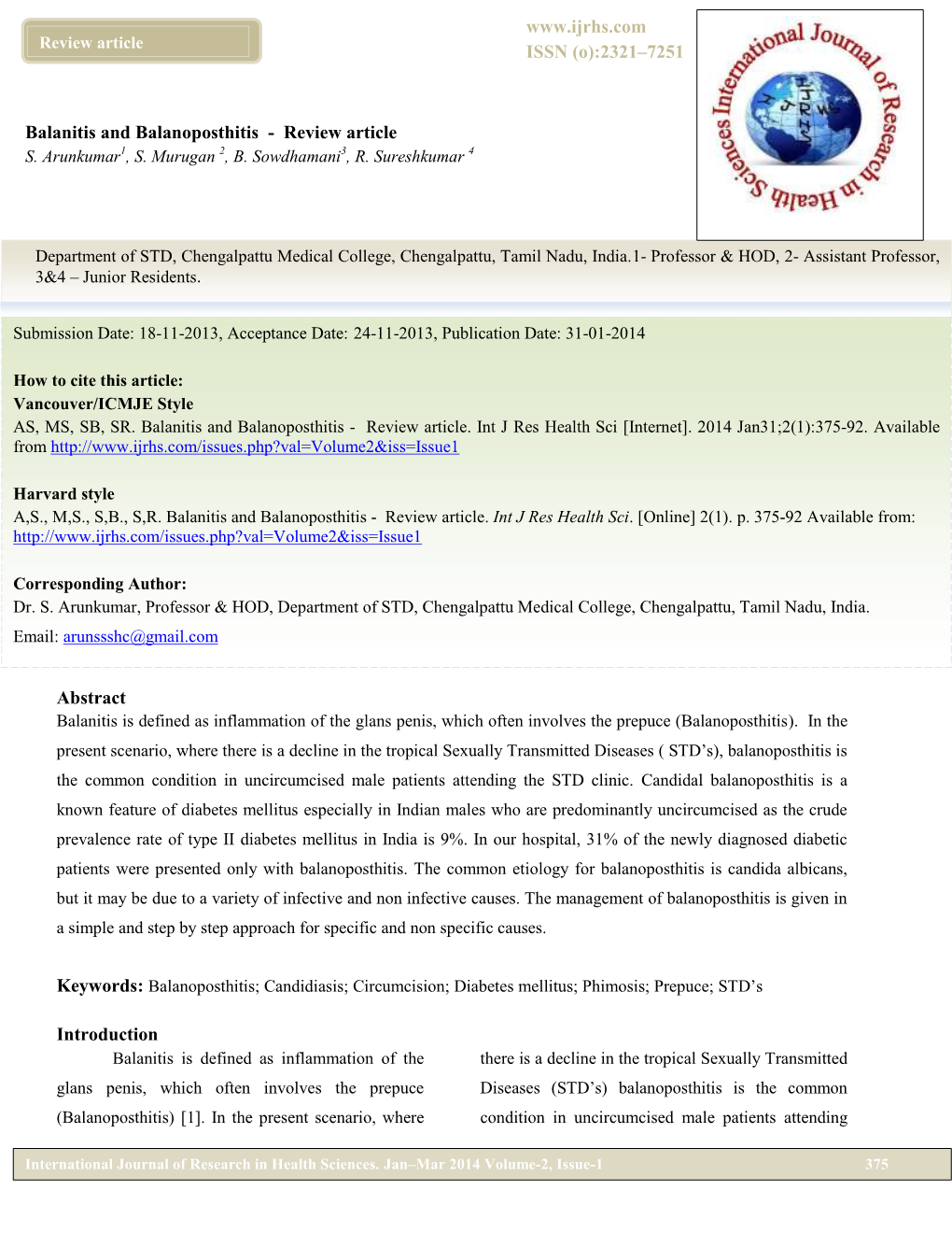 Balanitis and Balanoposthitis - Review Article