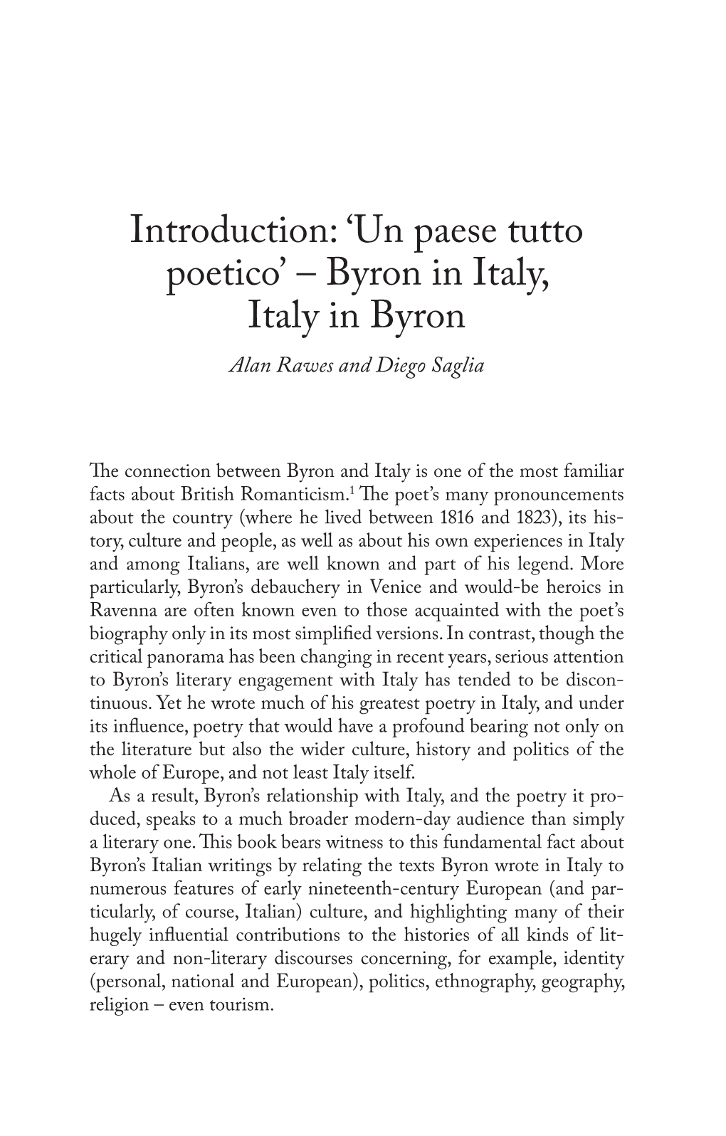 Introduction : 'Un Paese Tutto Poetico' – Byron in Italy, Italy in Byron