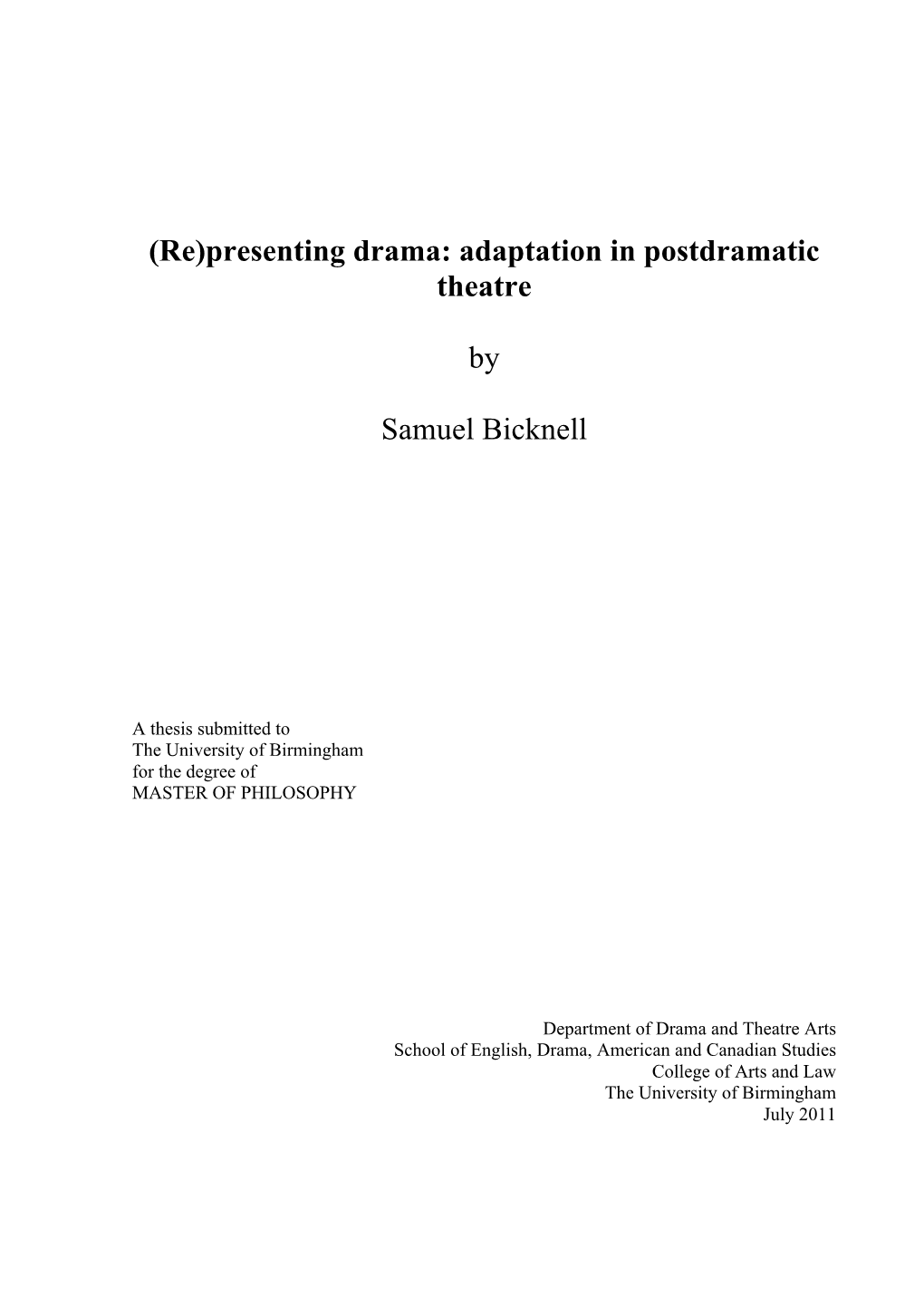 Adaptation in Postdramatic Theatre