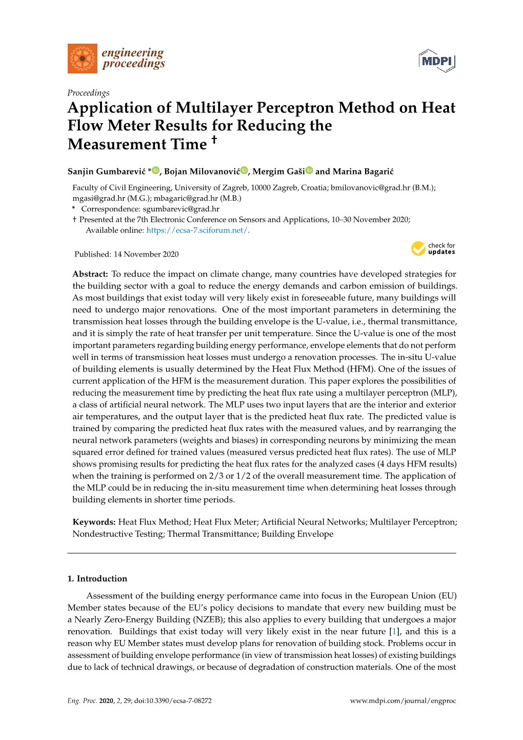 Application of Multilayer Perceptron Method on Heat Flow Meter Results for Reducing the Measurement Time †