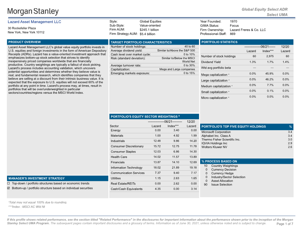 Global Equity Select ADR Select UMA Lazard Asset Management