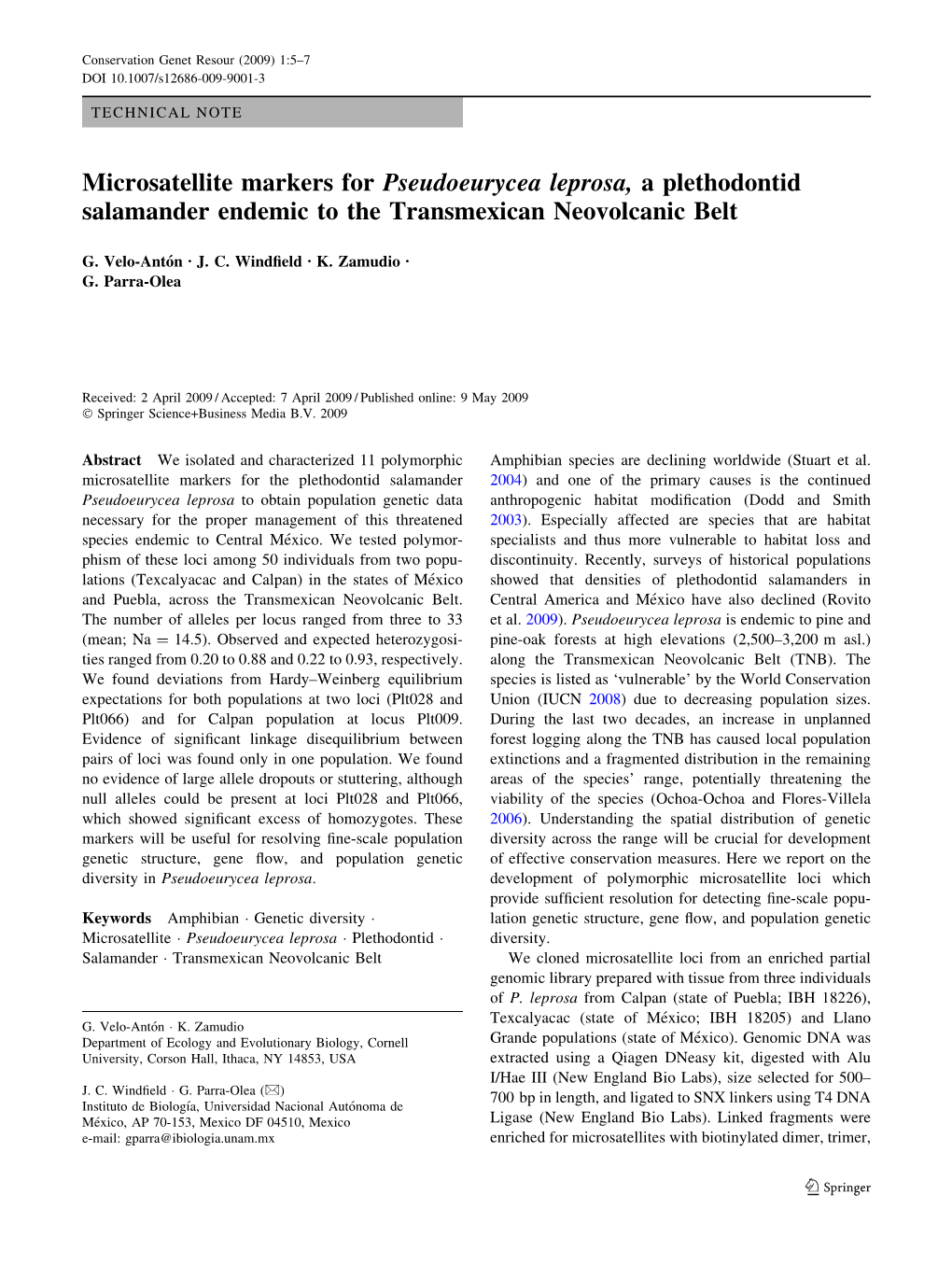 Microsatellite Markers for Pseudoeurycea Leprosa, a Plethodontid Salamander Endemic to the Transmexican Neovolcanic Belt