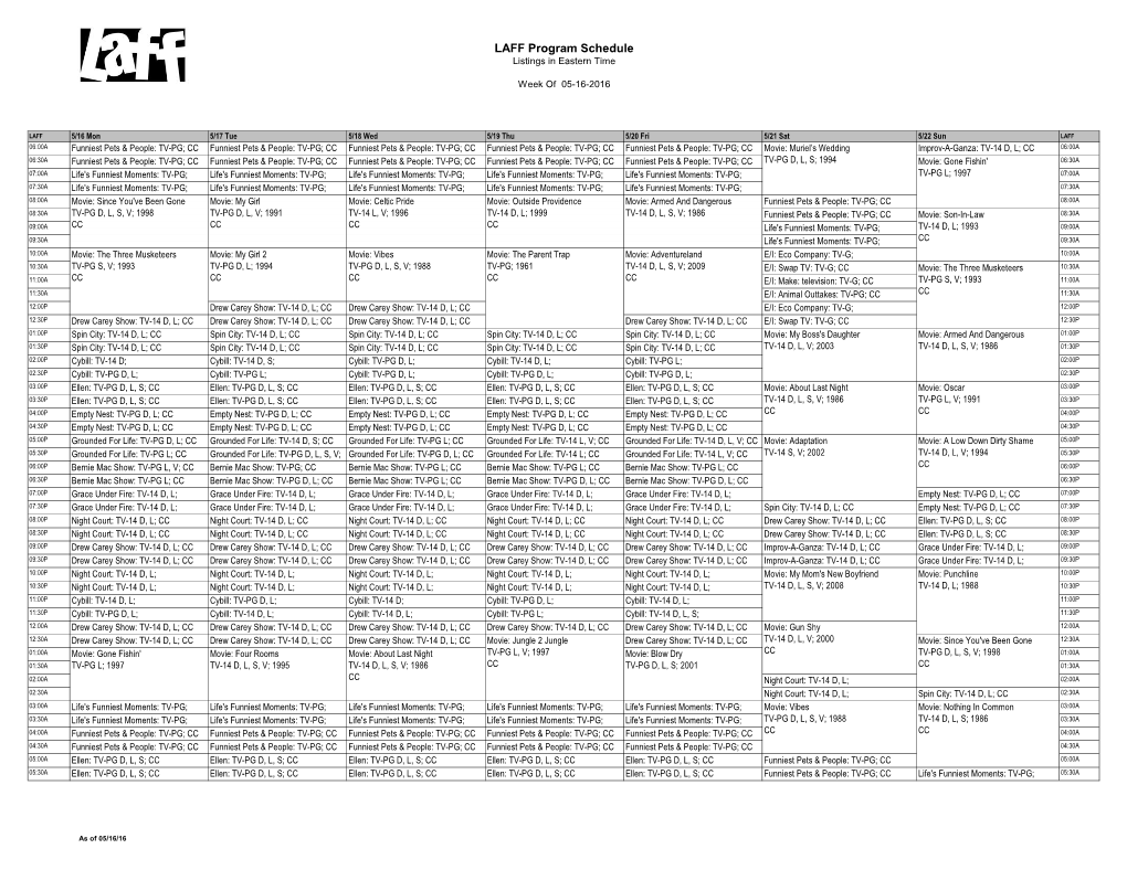 LAFF Program Schedule Listings in Eastern Time