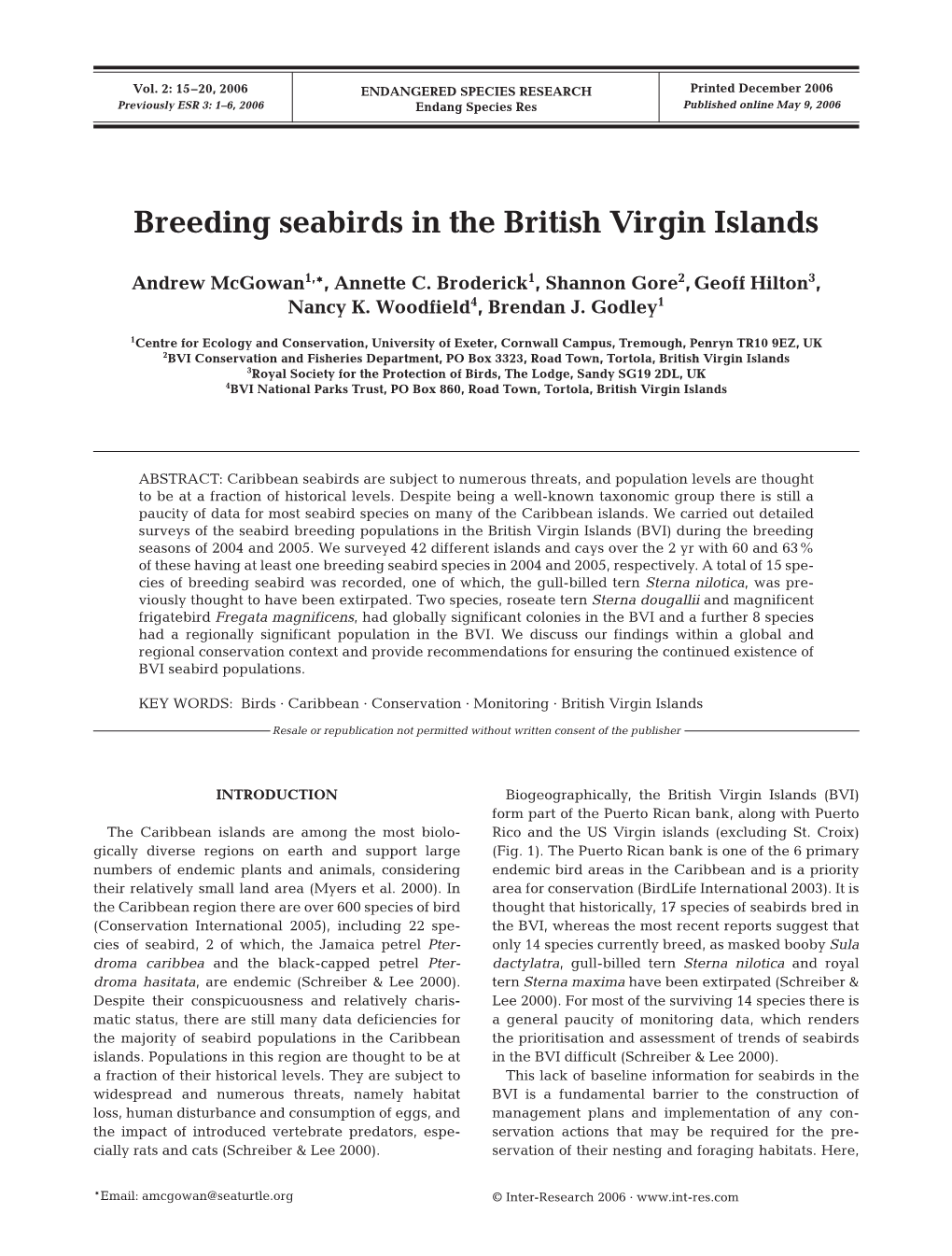 Breeding Seabirds in the British Virgin Islands