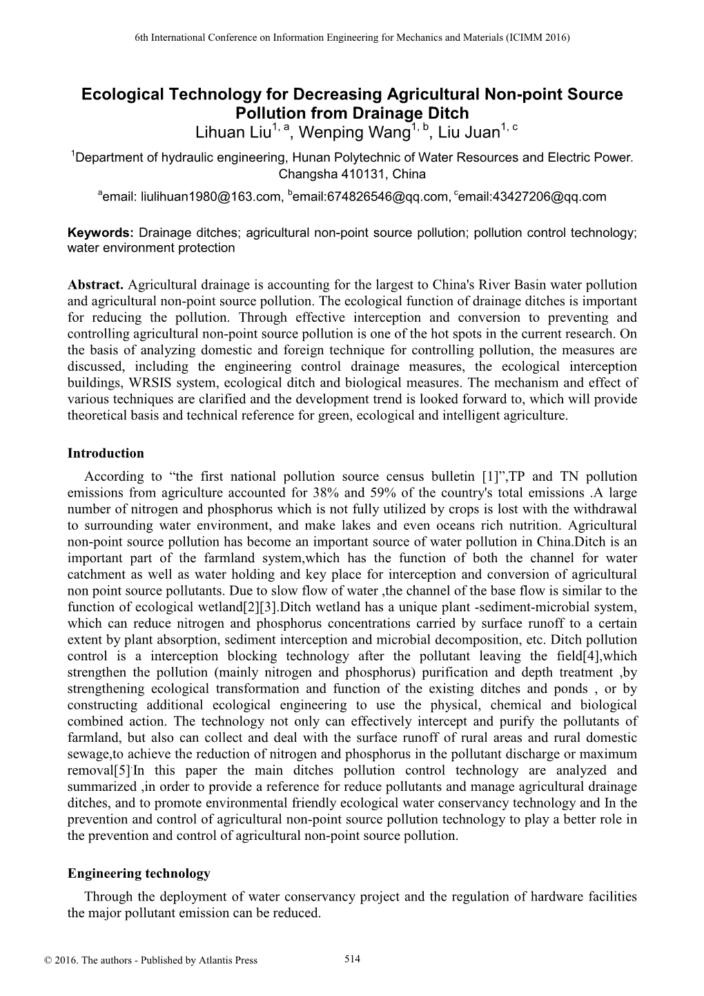 Ecological Technology for Decreasing Agricultural Non-Point Source