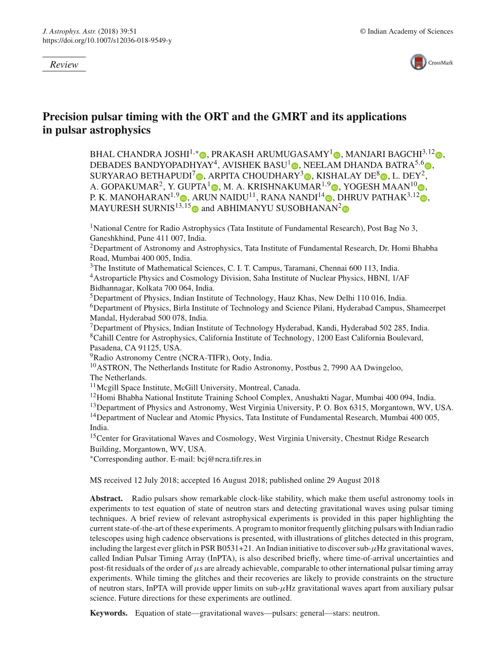 Precision Pulsar Timing with the ORT and the GMRT and Its Applications in Pulsar Astrophysics